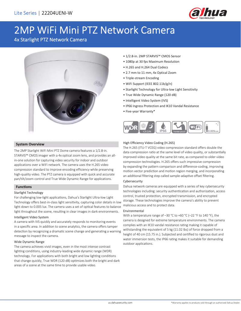 Page 1 de la notice Fiche technique Dahua Technology 22204UENI-W