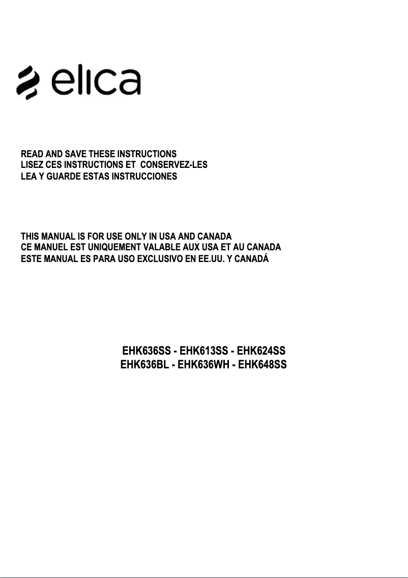 Page 1 de la notice Manuel utilisateur Elica Haiku EHK648SS