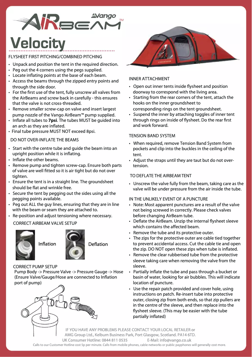 Page 1 de la notice Manuel utilisateur Vango Velocity 300