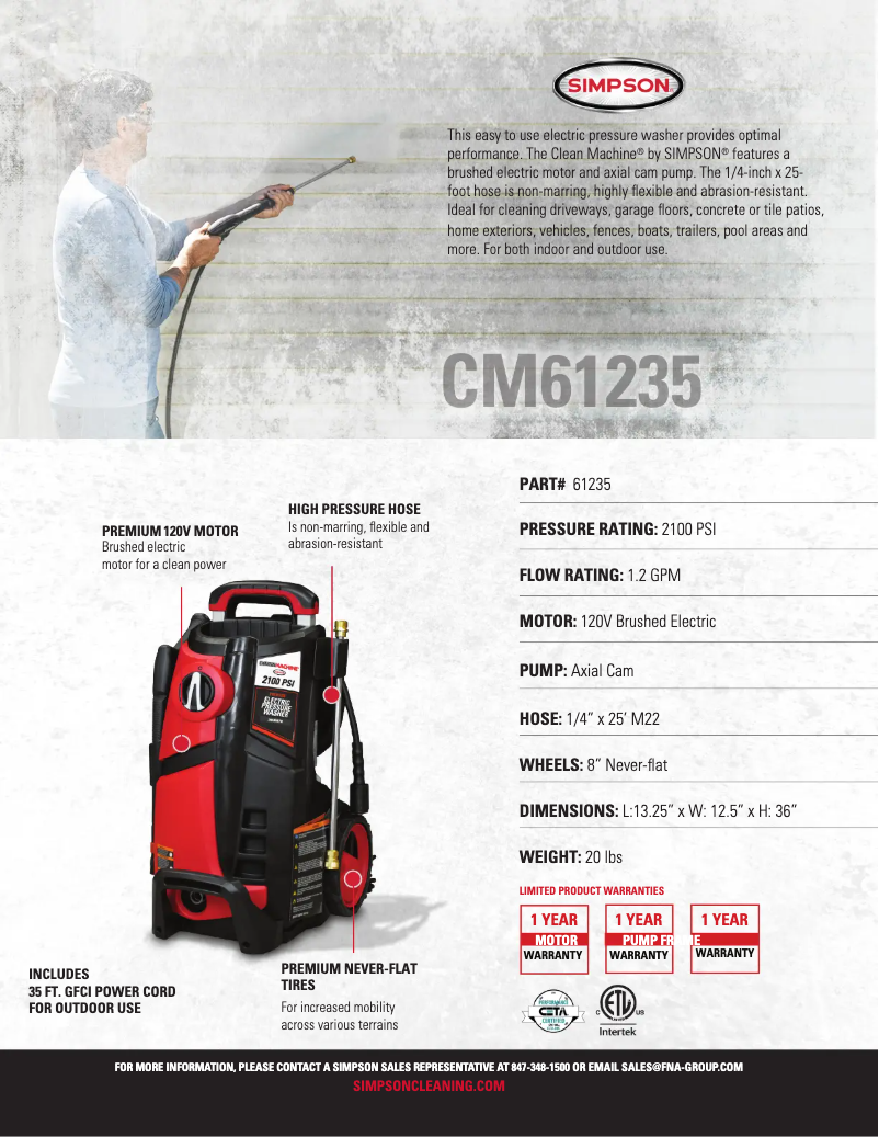 Page 1 de la notice Fiche technique Simpson CM61235