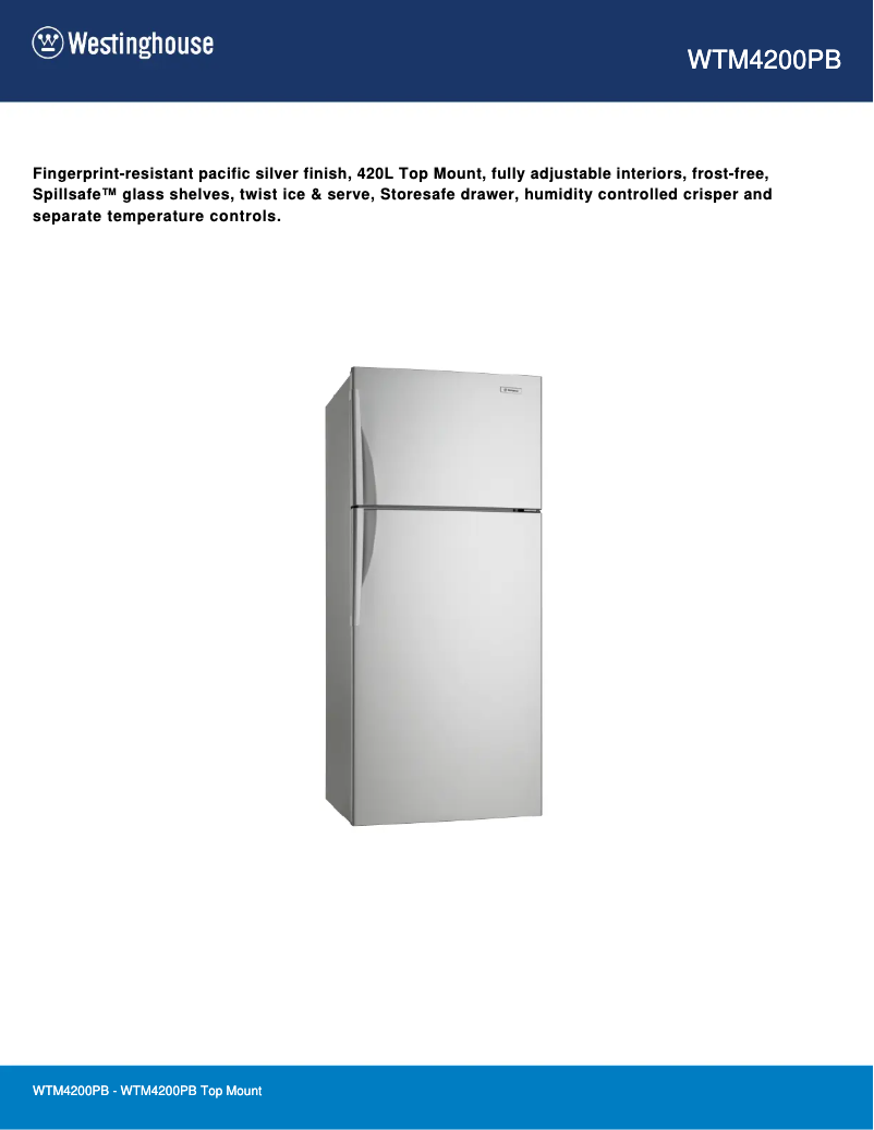 Page 1 de la notice Fiche technique Westinghouse WTM4200PB