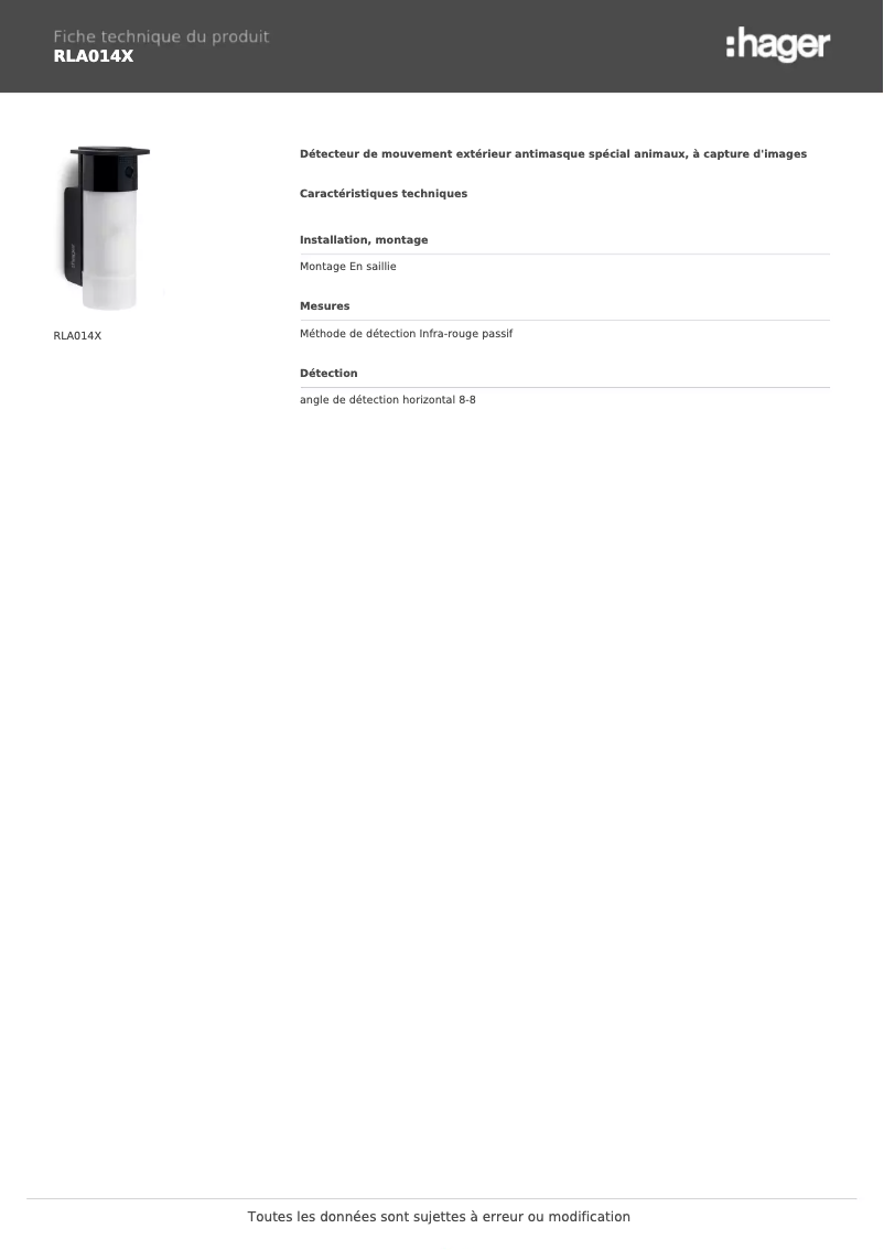 Image de la première page du manuel de l'appareil RLA014X