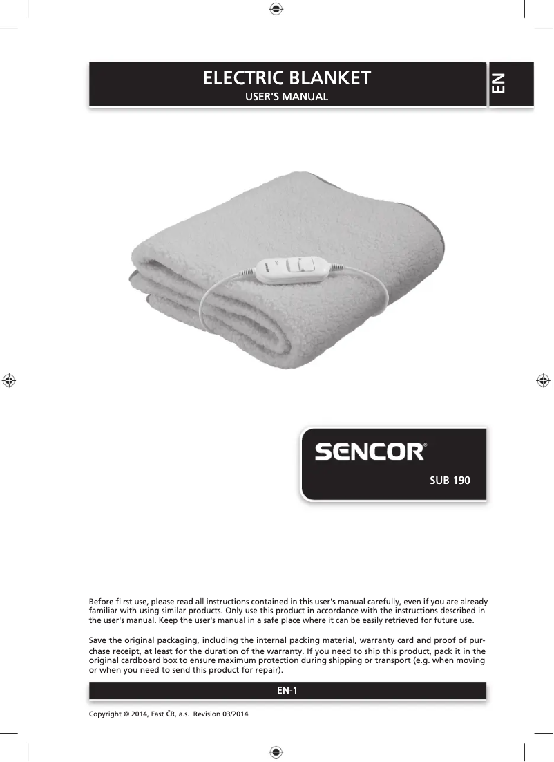 Page n°1 - Manuel utilisateur Sencor SUB 190