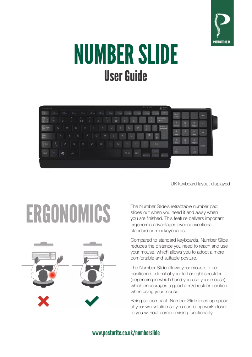 Page 1 de la notice Manuel utilisateur Posturite Number Slide