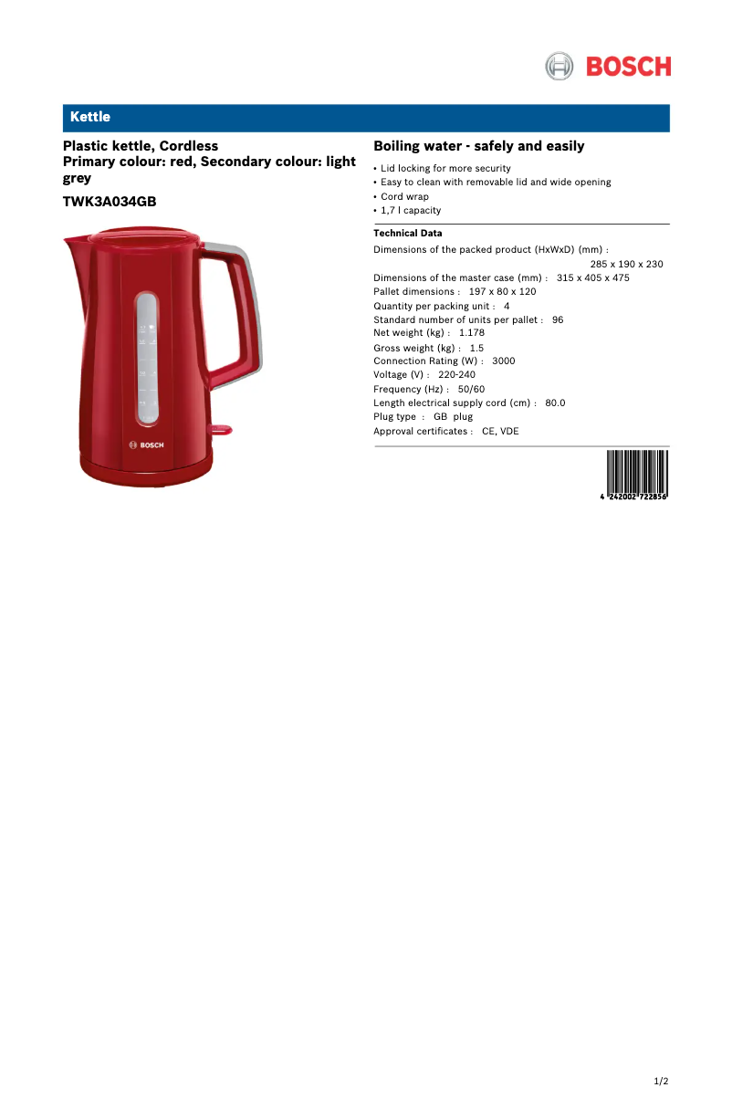 Image de la première page du manuel de l'appareil TWK3A034GB