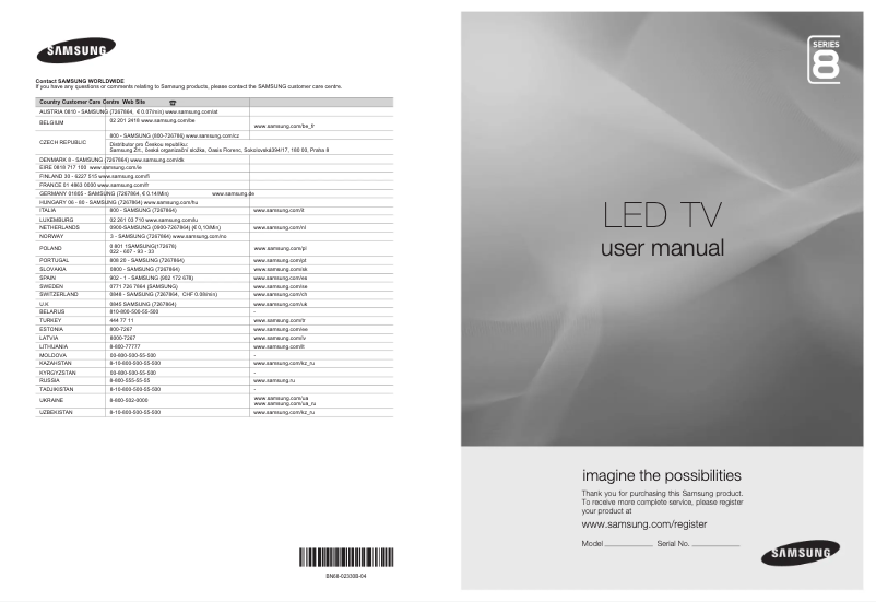 Page 1 de la notice Manuel utilisateur Samsung UE40B8000XW