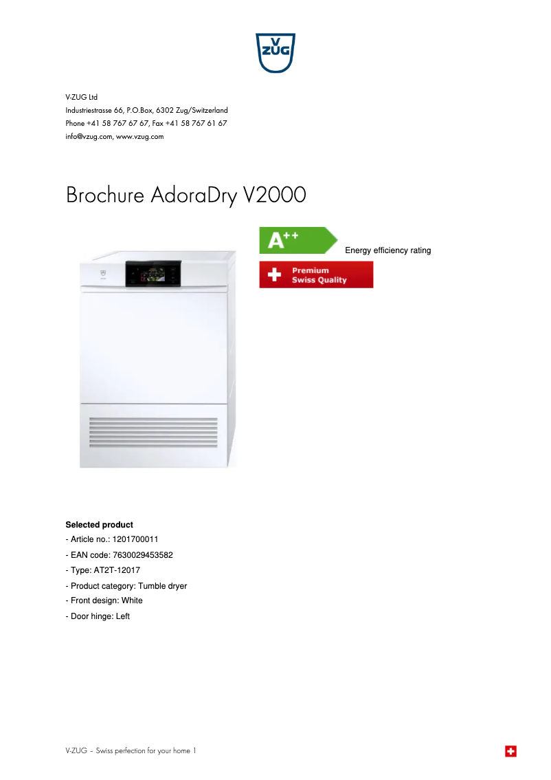 Página 1 del manual Folleto V-Zug AdoraDry V2000