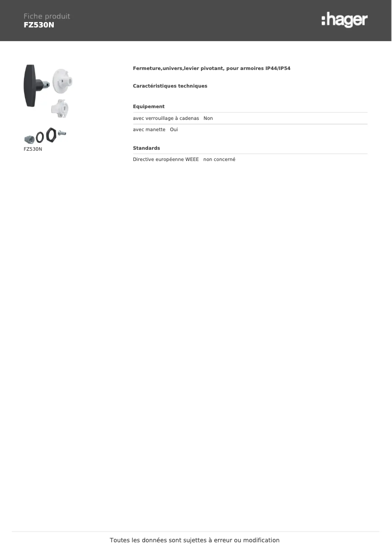 Page n°1 - Manuel utilisateur Hager FZ530N