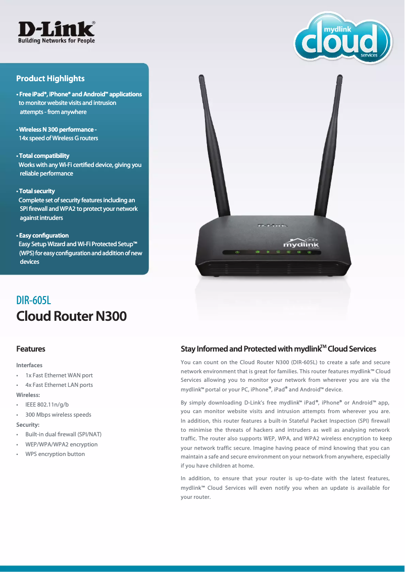Page 1 de la notice Fiche technique D-Link DIR-605L