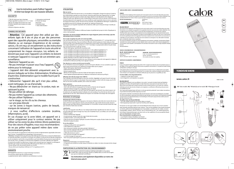 Page 1 de la notice Manuel utilisateur Calor Bikini Expertise TZ5025C0