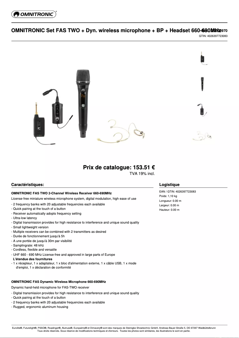 Page 1 de la notice Fiche technique Omnitronic FAS 2