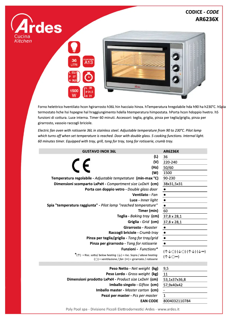 Página 1 del manual Ficha técnica Ardes AR6236X