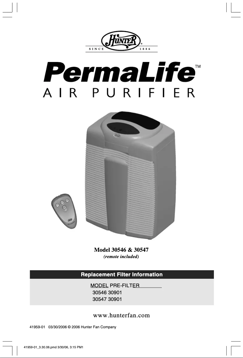 Page 1 de la notice Manuel utilisateur Hunter PermaLife 30547