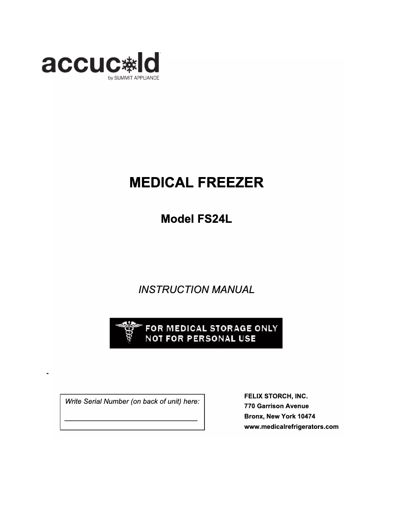 Page n°1 - Guide d'installation Summit Accucold FS24L7