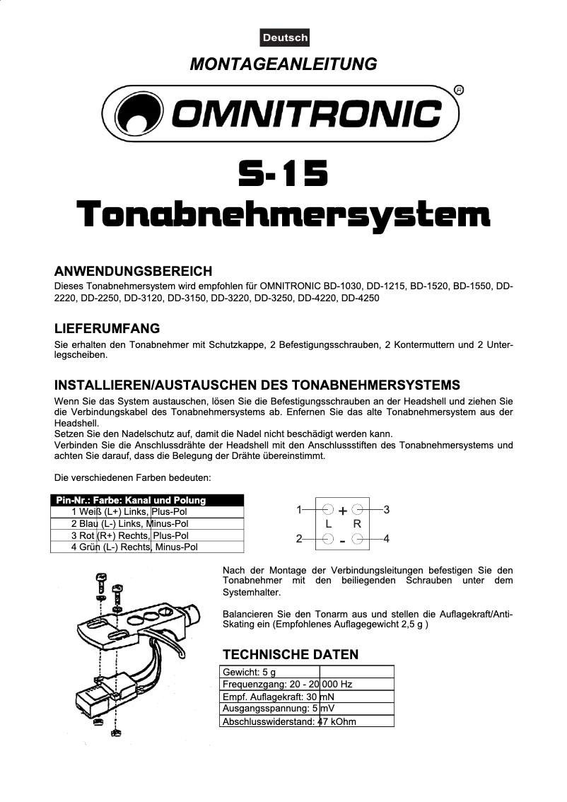 Page n°1 - Manuel utilisateur Omnitronic S-15