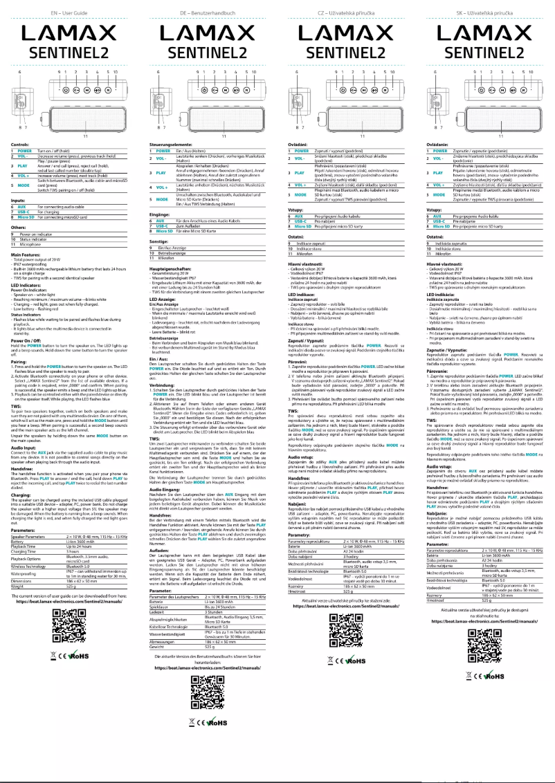 Page n°1 - Manuel utilisateur Lamax Sentinel2