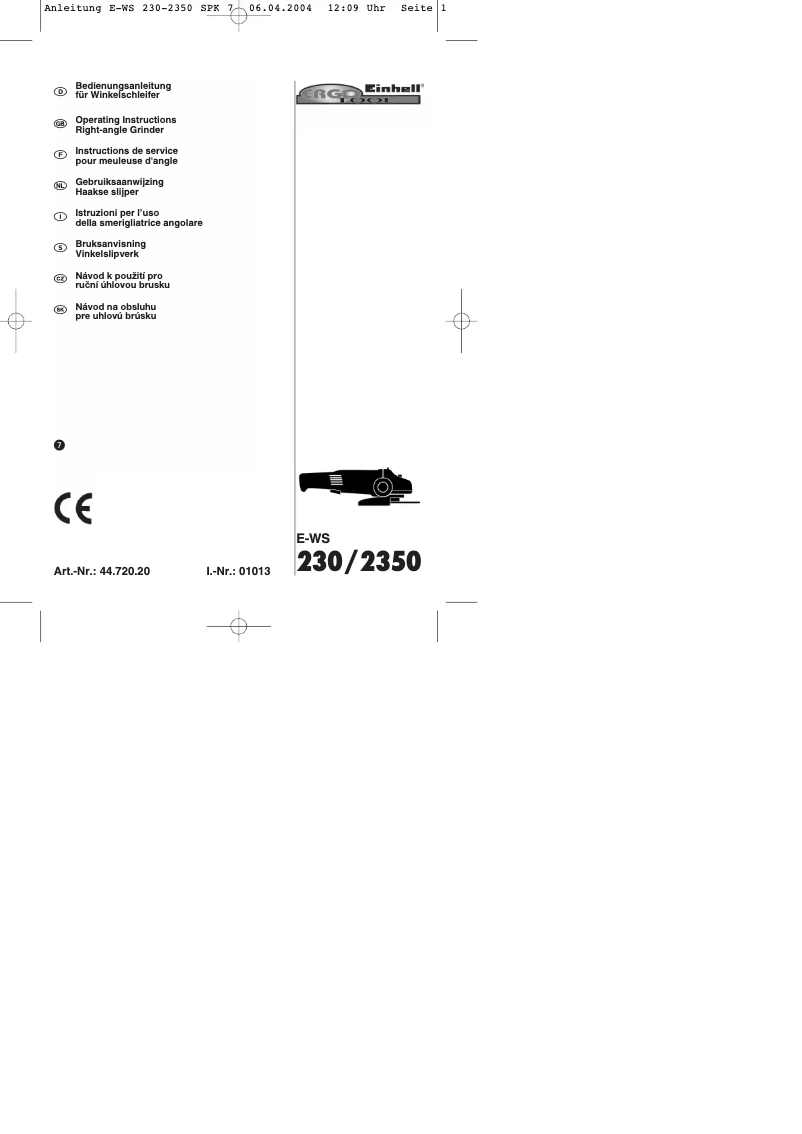Page n°1 - Manuel utilisateur Ergotools Pattfield E-WS 230/2350
