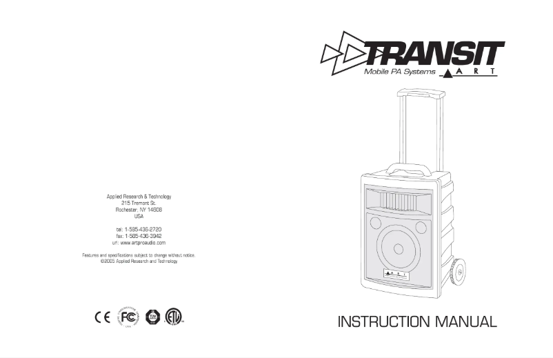 Page 1 de la notice Manuel utilisateur ART Transit System