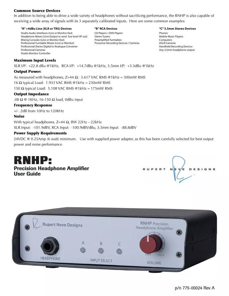 Page n°1 - Manuel utilisateur Rupert Neve Designs RNHP Precision