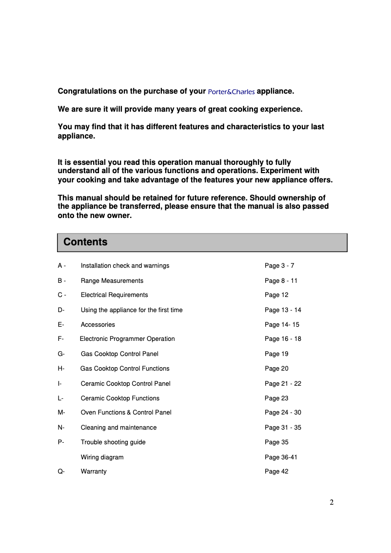Page 1 de la notice Manuel utilisateur Porter & Charles FEC90B3