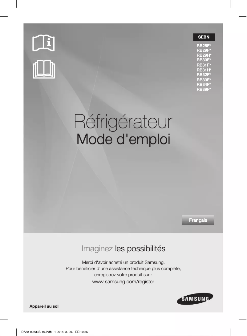 Page 1 de la notice Manuel utilisateur Samsung RB31FERNDSS