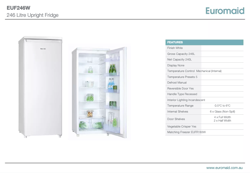Page n°1 - Fiche technique Euromaid EUF246W