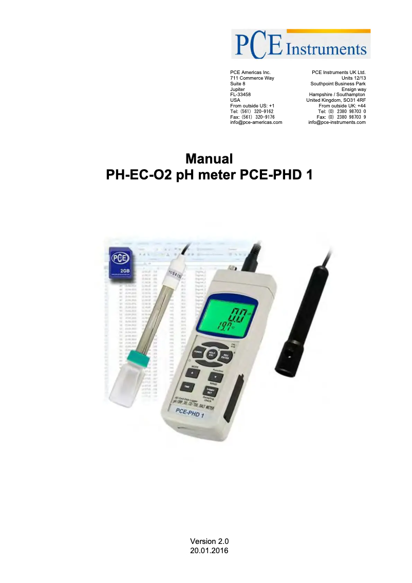 Image de la première page du manuel de l'appareil PCE-PHD 1