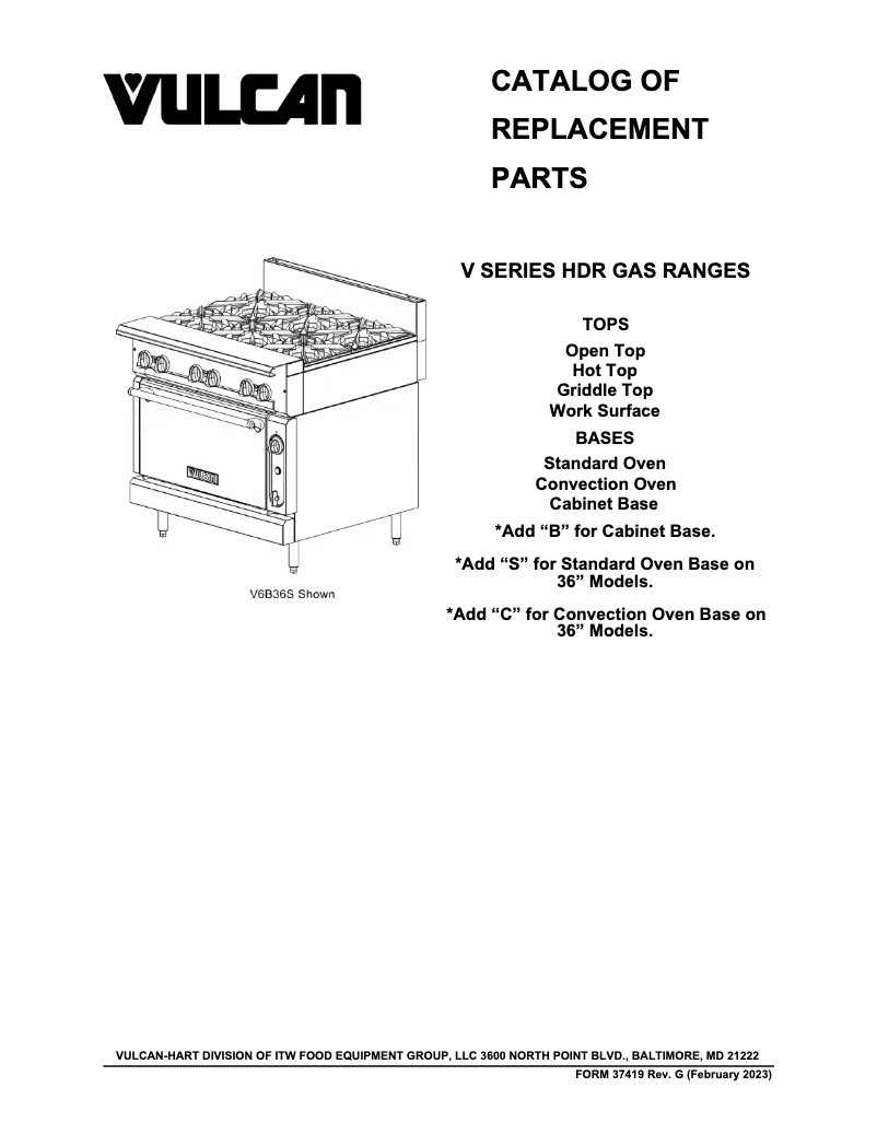 Page 1 de la notice Catalogue Vulcan V6B36C