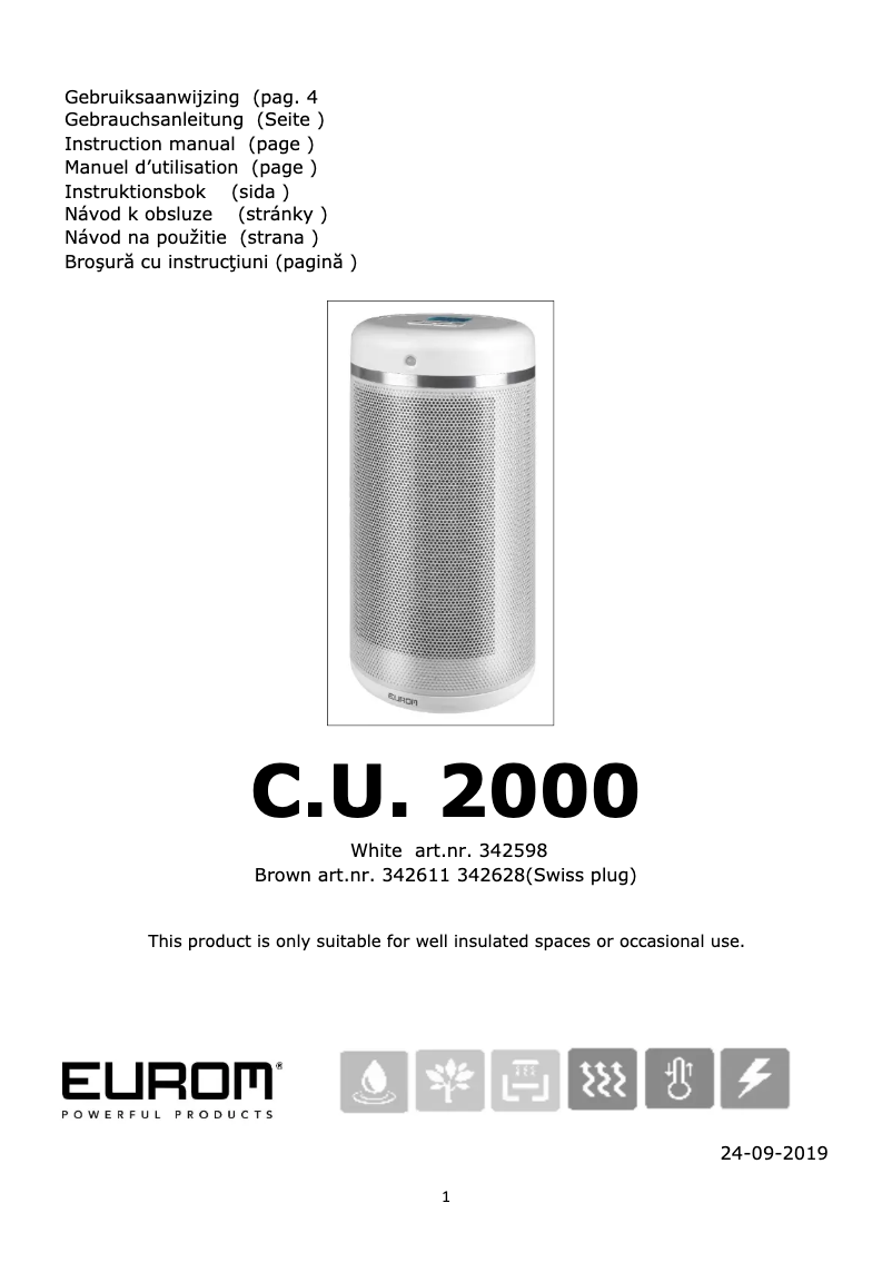 Page n°1 - Manuel utilisateur Eurom C.U. 2000