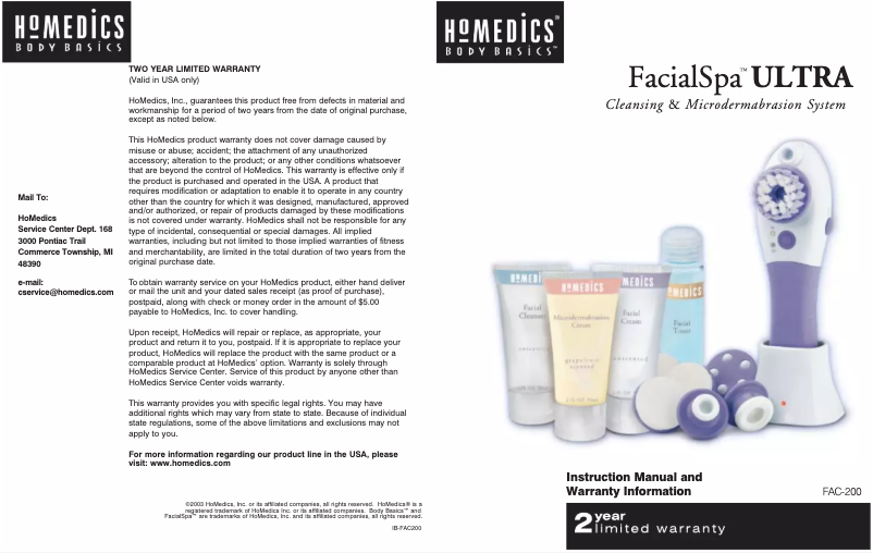 Page n°1 - Manuel utilisateur Homedics FAC-200