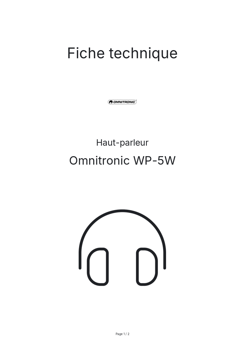 Page n°1 - Fiche technique Omnitronic WP-5W