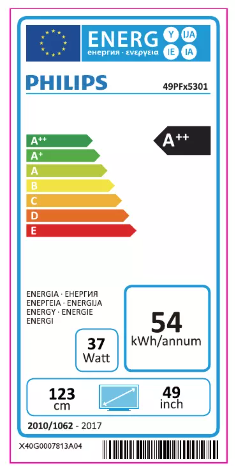 Page 1 de la notice Label énergétique Philips 5300 series 49PFT5301