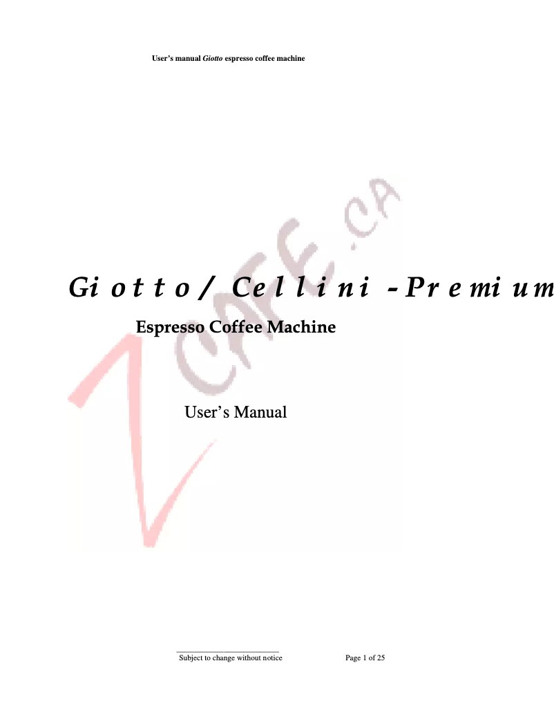 Page 1 de la notice Manuel utilisateur ECM Cellini