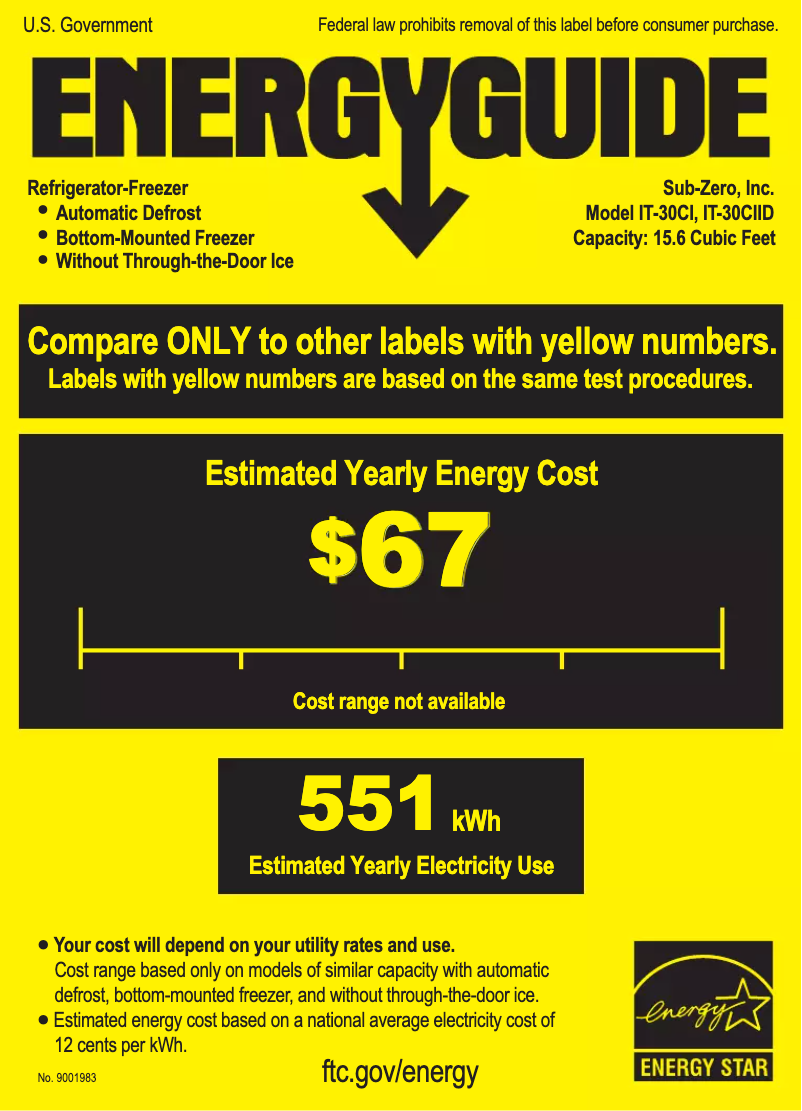 Page 1 de la notice Label énergétique Sub-Zero IT-30CI-LH