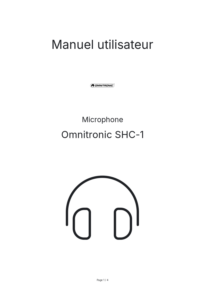 Page n°1 - Manuel utilisateur Omnitronic SHC-1