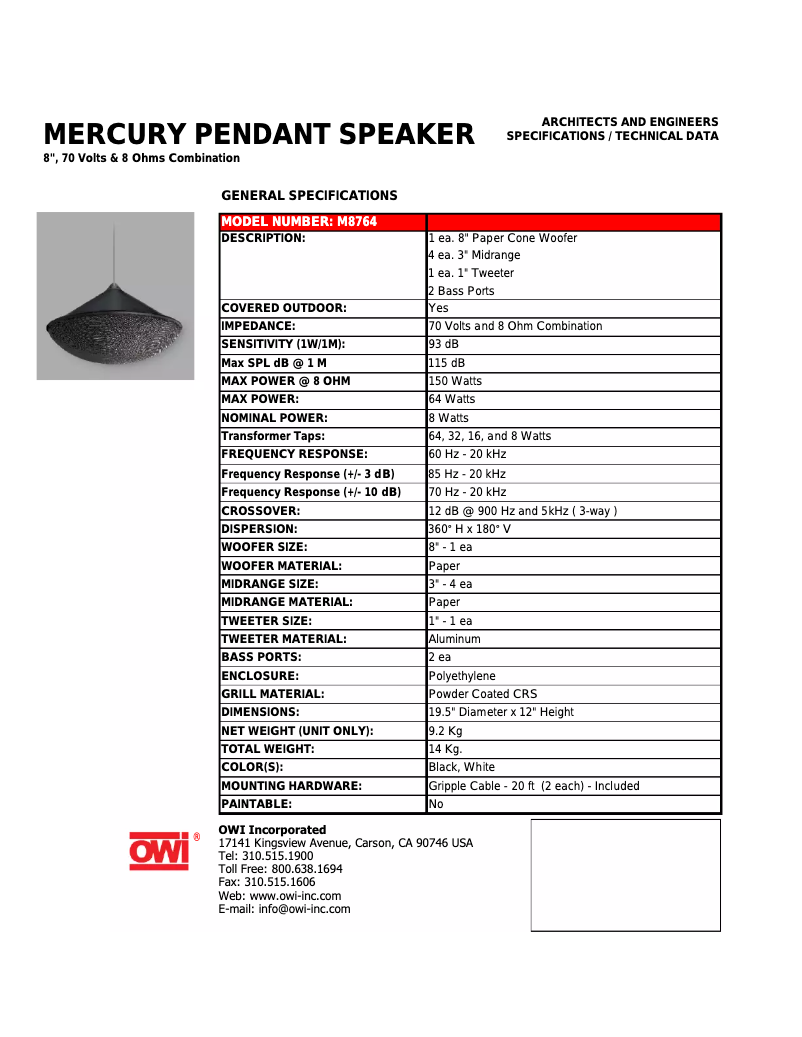 Page n°1 - Manuel utilisateur OWI Mercury M8764