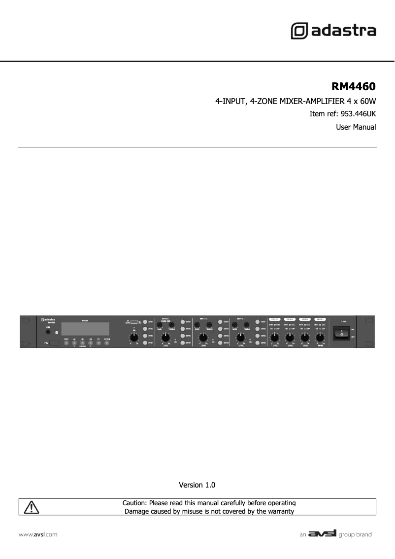 Page n°1 - Manuel utilisateur Adastra RM4460