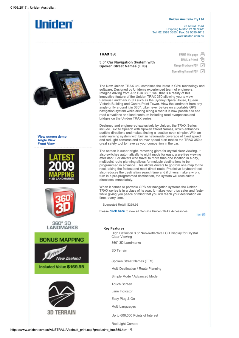 Page 1 de la notice Manuel utilisateur Uniden TRAX 350