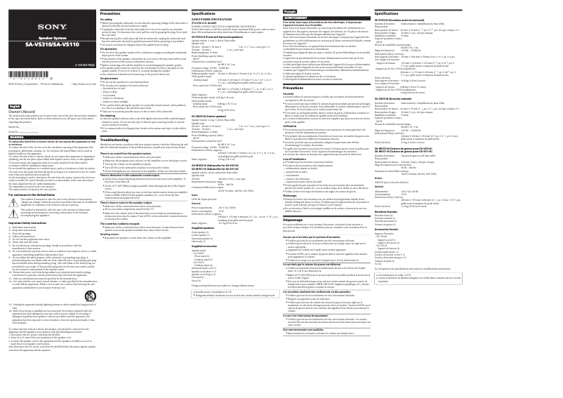 Page n°1 - Manuel utilisateur Sony SA-VS110