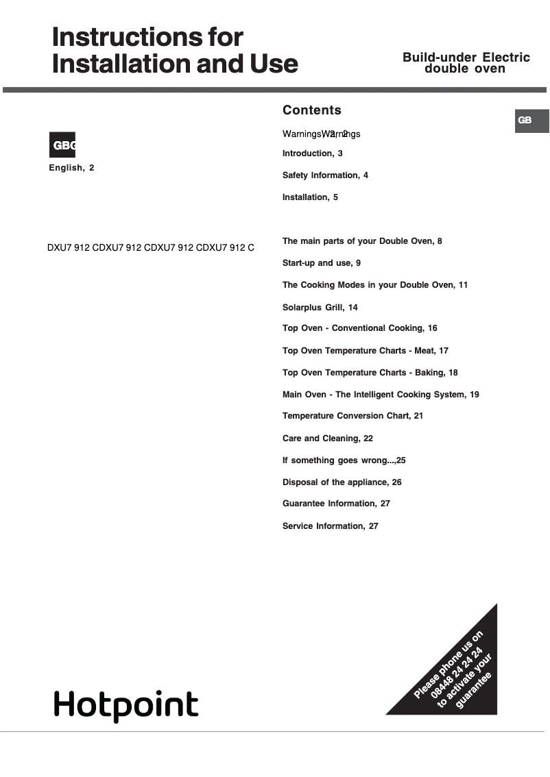 Página 1 del manual Manual de usuario Hotpoint DXU7 912 C IX