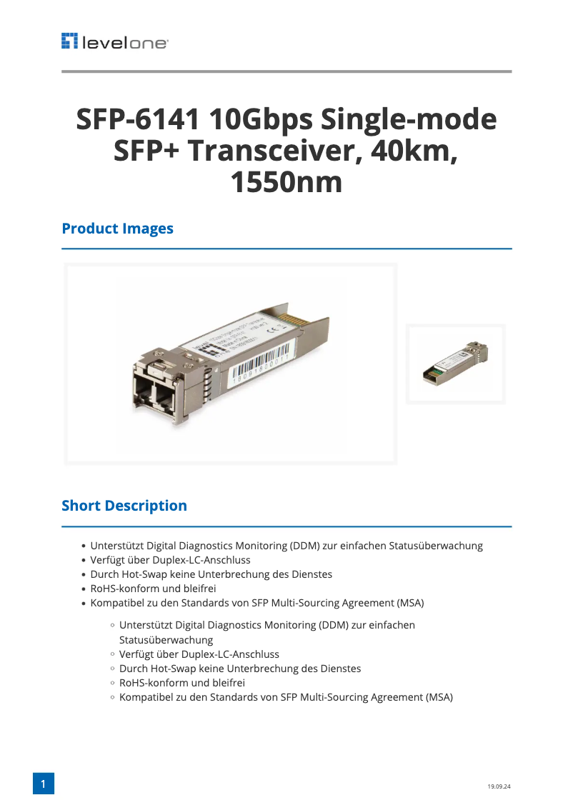 Page n°1 - Fiche technique LevelOne SFP-6141