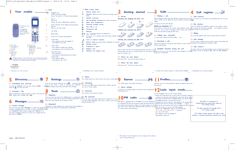 Page n°1 - Mode d'emploi Alcatel One Touch 223
