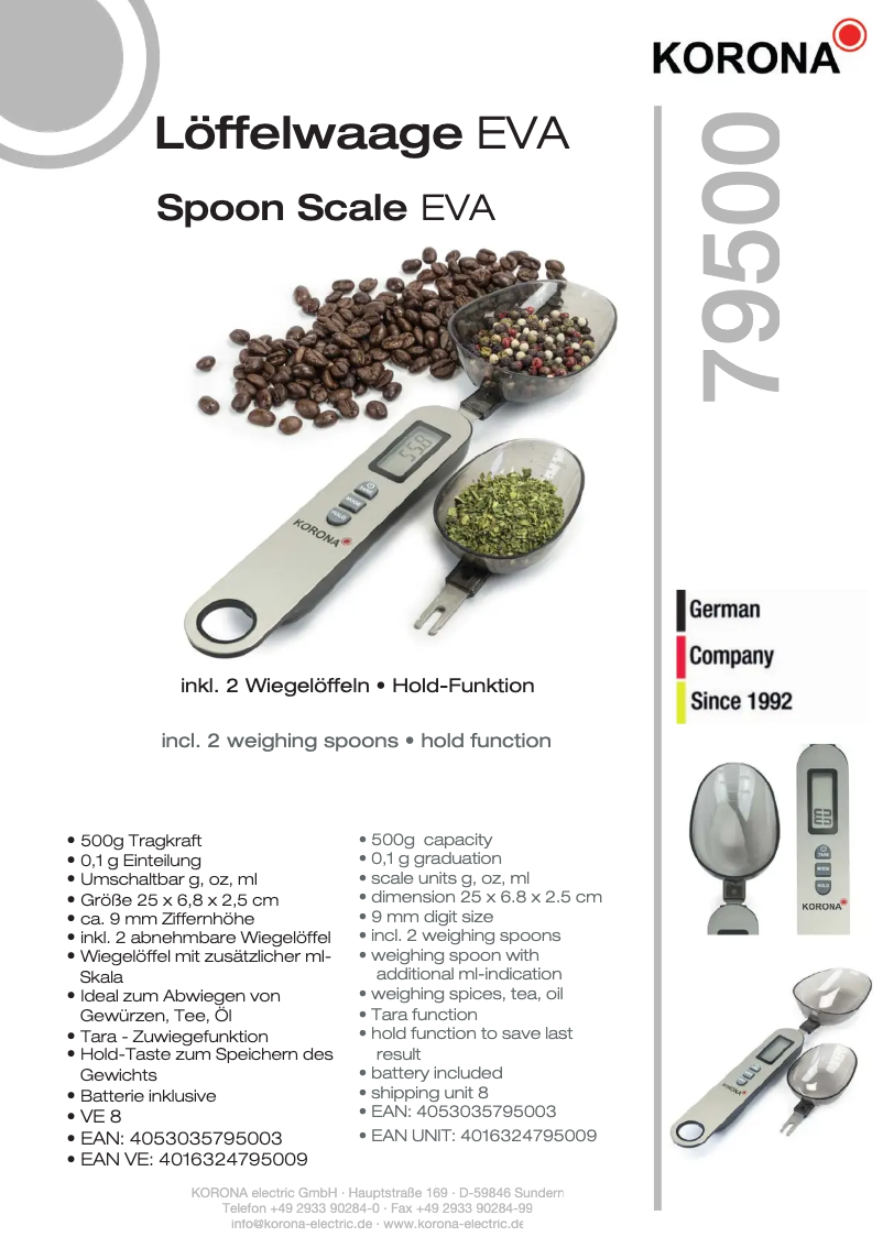 Page n°1 - Fiche technique Korona Eva 79500