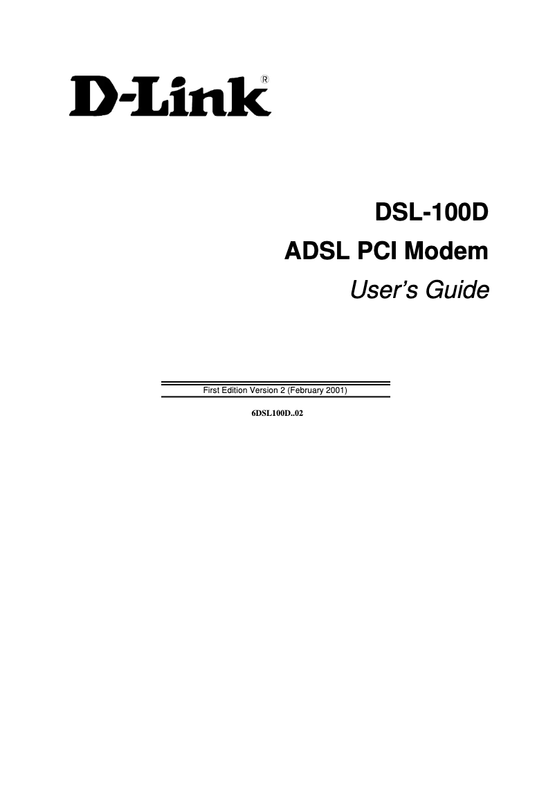 Page n°1 - Manuel utilisateur D-Link DSL-100D