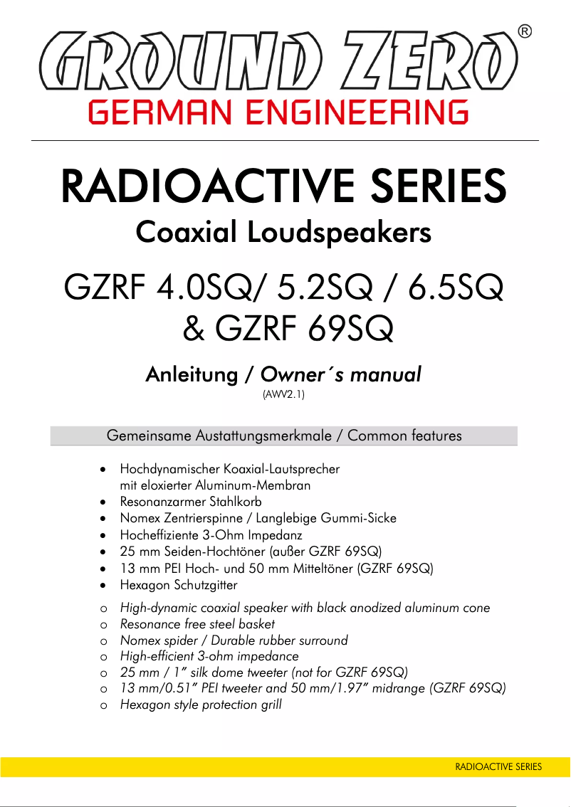 Page 1 of the manual User Manual Ground Zero GZRF 5.2SQ