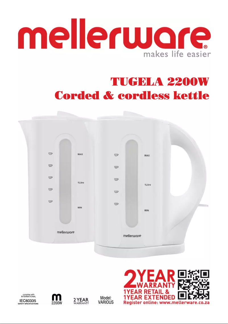 Page 1 de la notice Manuel utilisateur Mellerware Tugela 21003WH