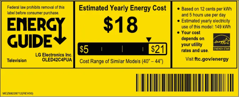 Page n°1 - Label énergétique LG OLED42C4PUA