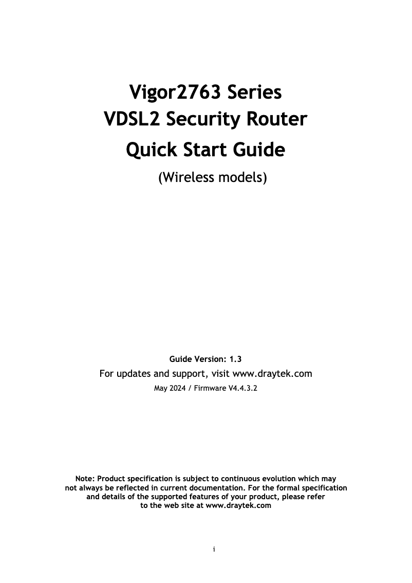 Page n°1 - Guide de démarrage rapide Draytek Vigor 2763