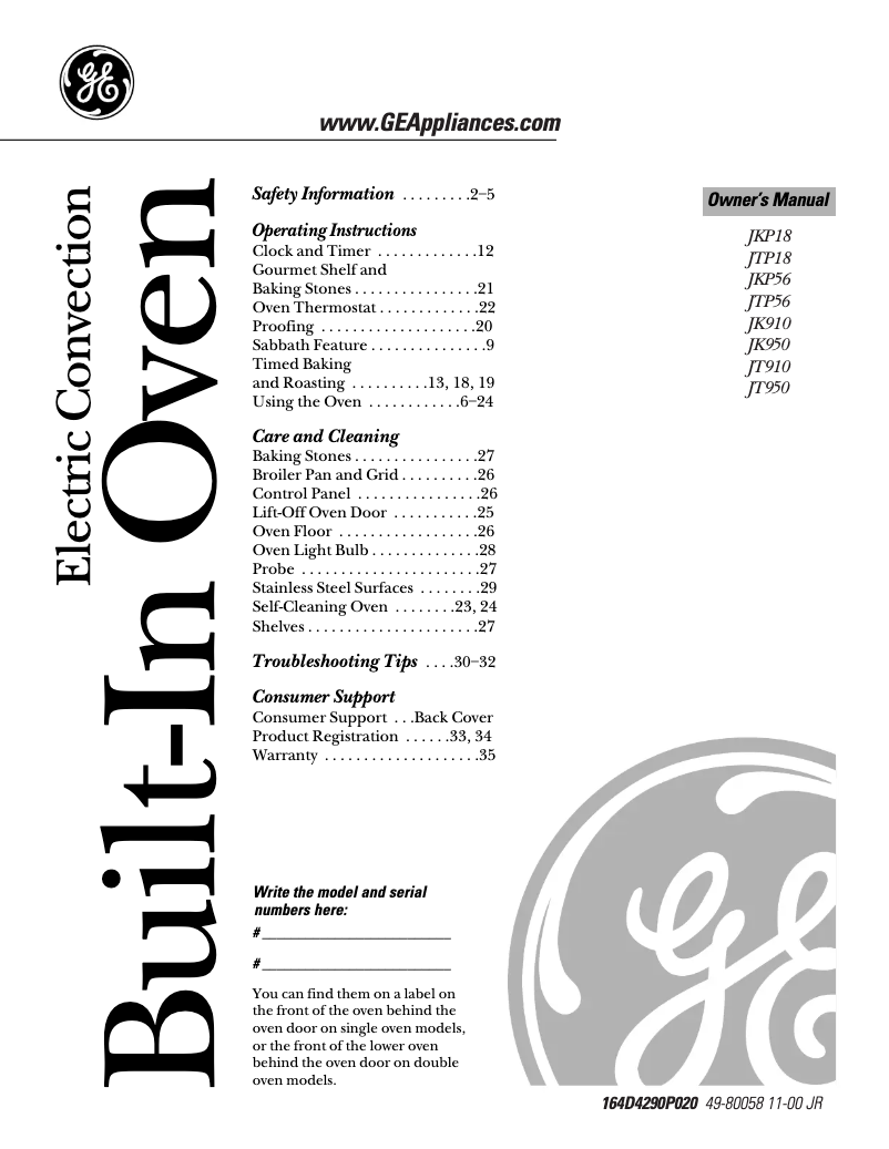 Page n°1 - Manuel d'utilisation et d'entretien GE Profile Performance JT950CACC