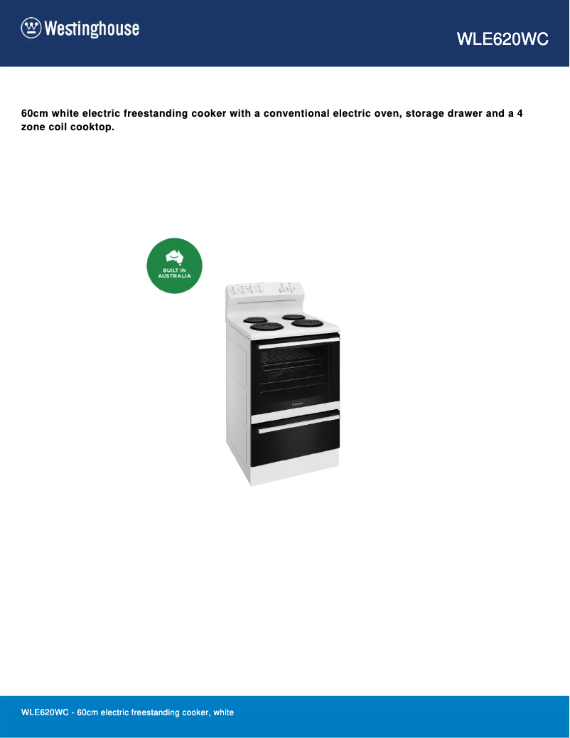 Page n°1 - Fiche technique Westinghouse WLE620WC